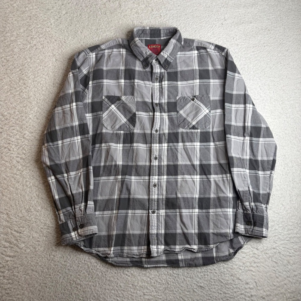 Big Mac JC Penney Grey Plaid Flannel Shirt Mens XL Long Sleeve Cotton Workwear